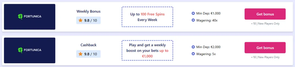 Bonuses at Fortunica Casino